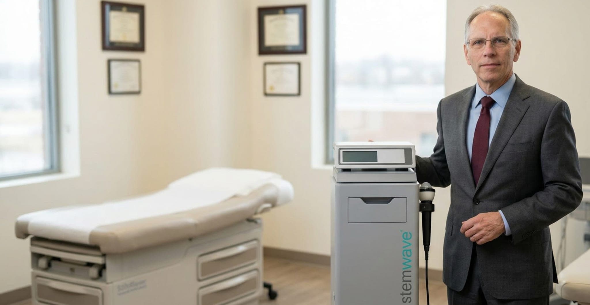 Dr. Consales with the StemWave therapy machine at Consales Chiropractic